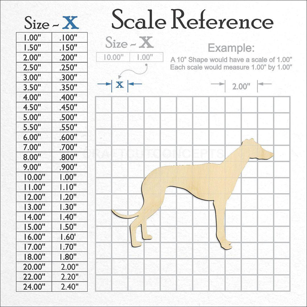 A scale and graph image showing a wood Greyhound craft blank