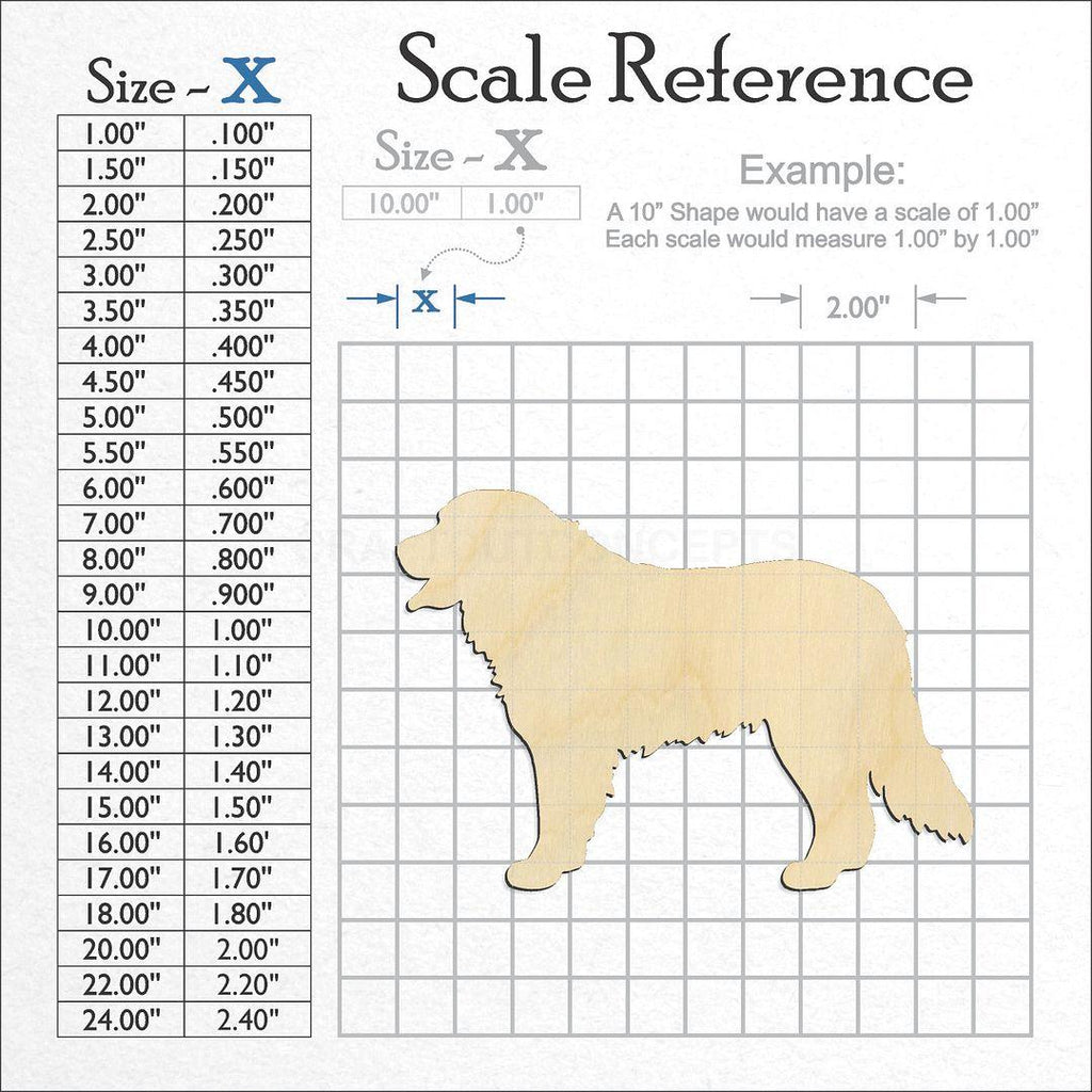 A scale and graph image showing a wood Bernese Mountain Dog craft blank