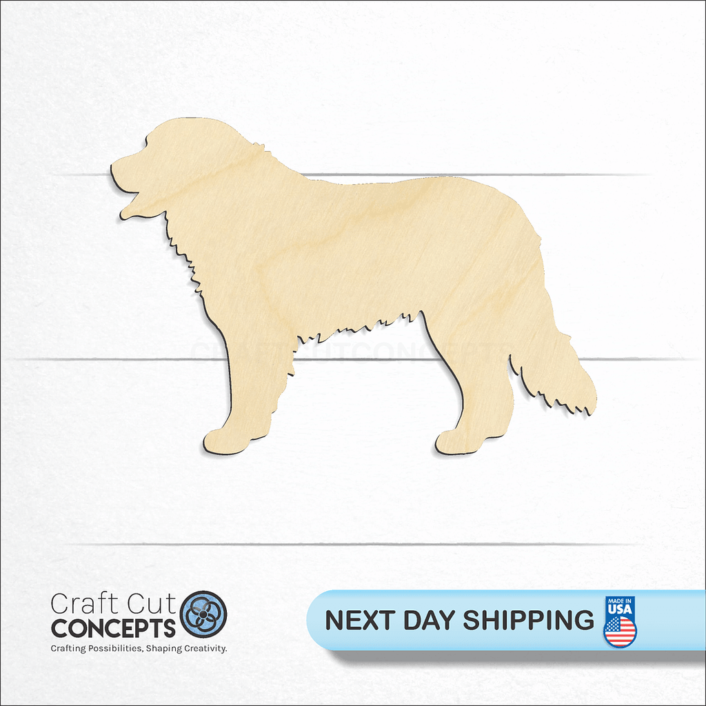 Craft Cut Concepts logo and next day shipping banner with an unfinished wood Bernese Mountain Dog craft shape and blank