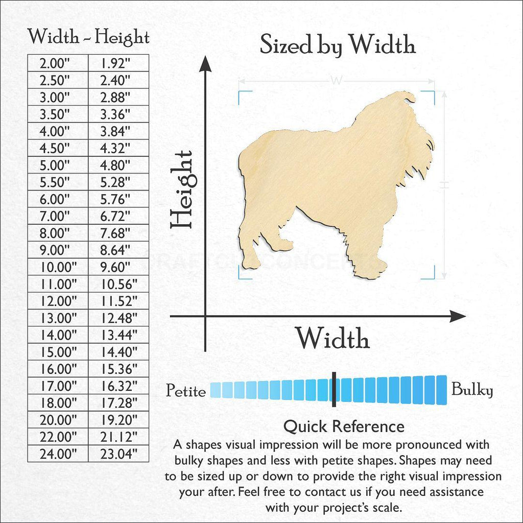 Sizes available for a laser cut Dog - Brussels Griffon craft blank