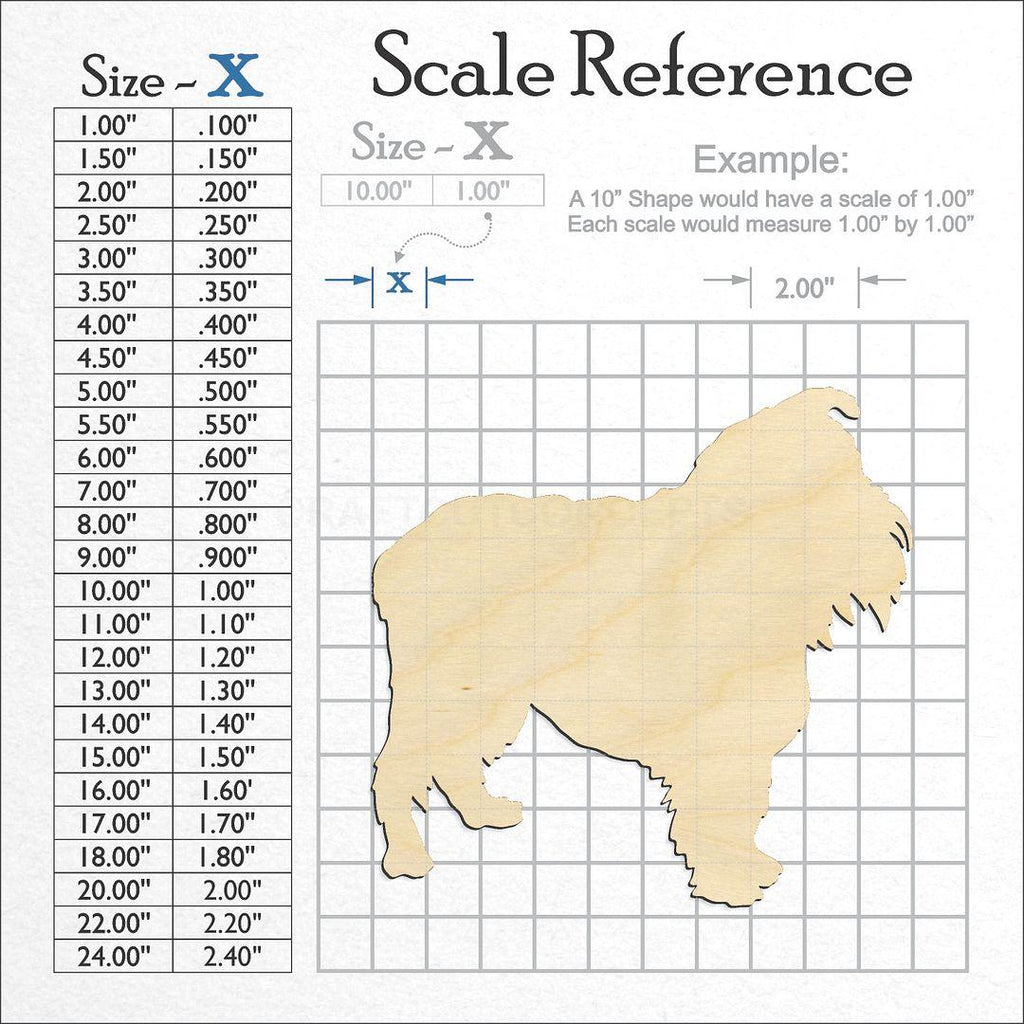 A scale and graph image showing a wood Dog - Brussels Griffon craft blank