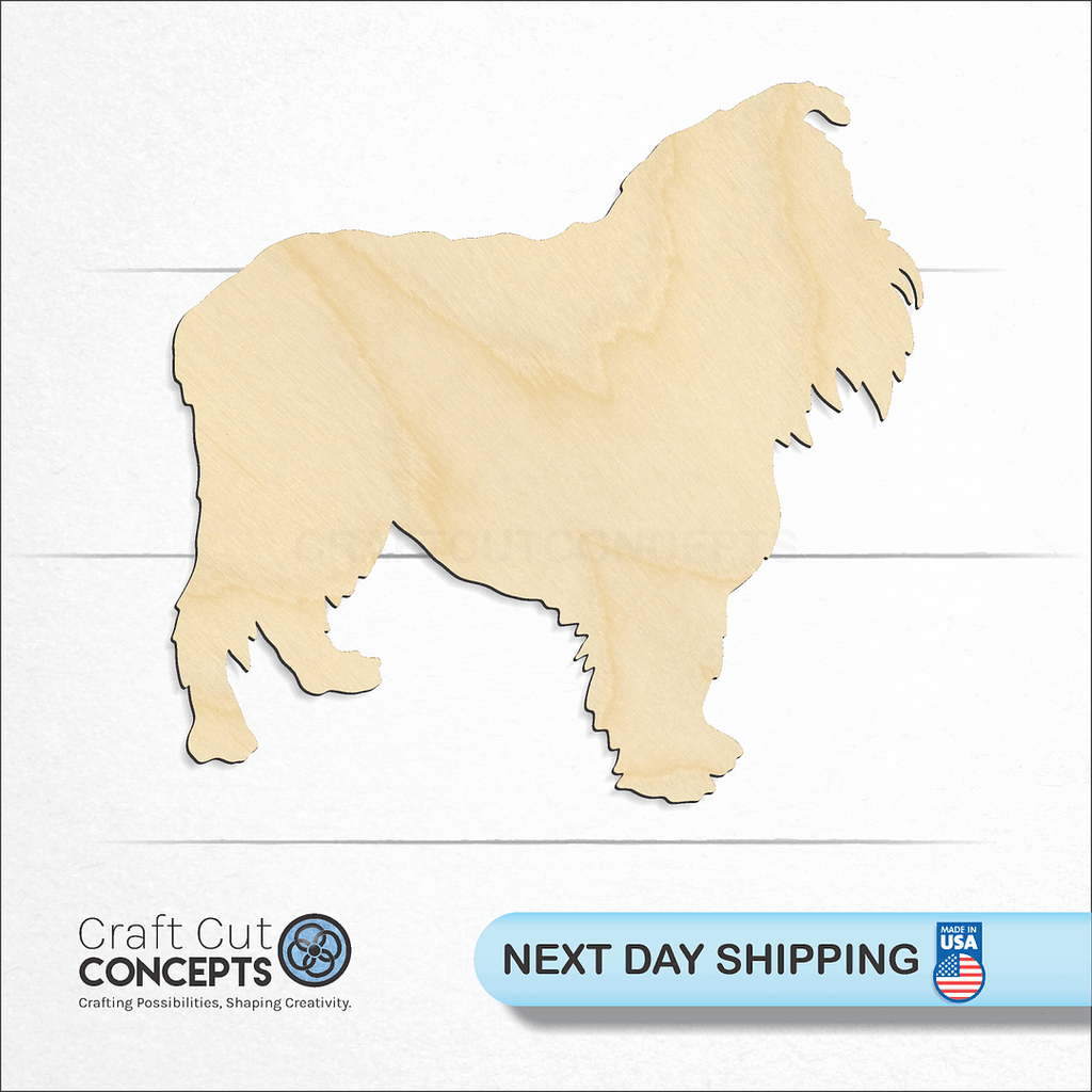 Craft Cut Concepts logo and next day shipping banner with an unfinished wood Dog - Brussels Griffon craft shape and blank