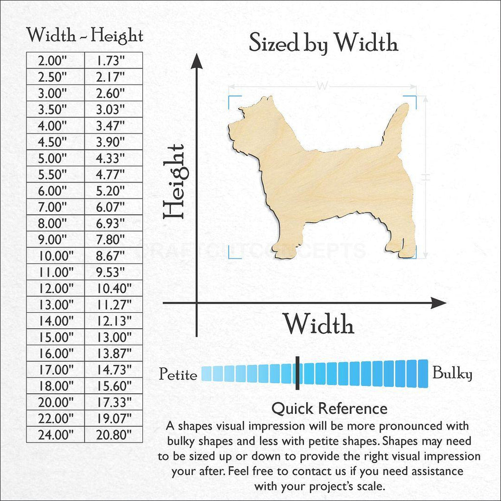 Sizes available for a laser cut Caring Terrier craft blank