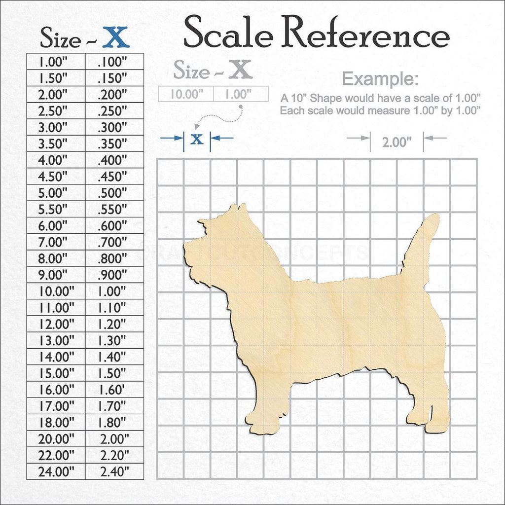 A scale and graph image showing a wood Caring Terrier craft blank