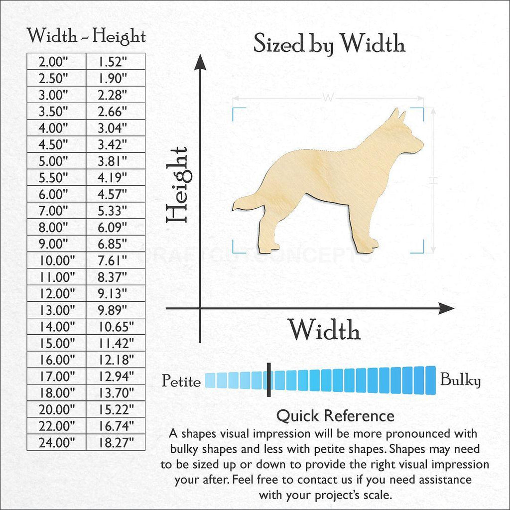 Sizes available for a laser cut Husky craft blank