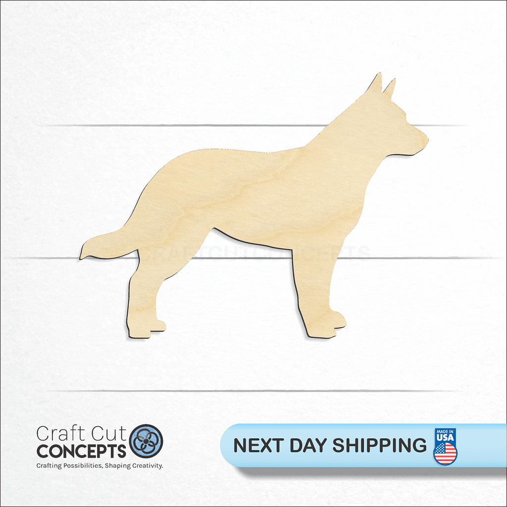 Craft Cut Concepts logo and next day shipping banner with an unfinished wood Husky craft shape and blank