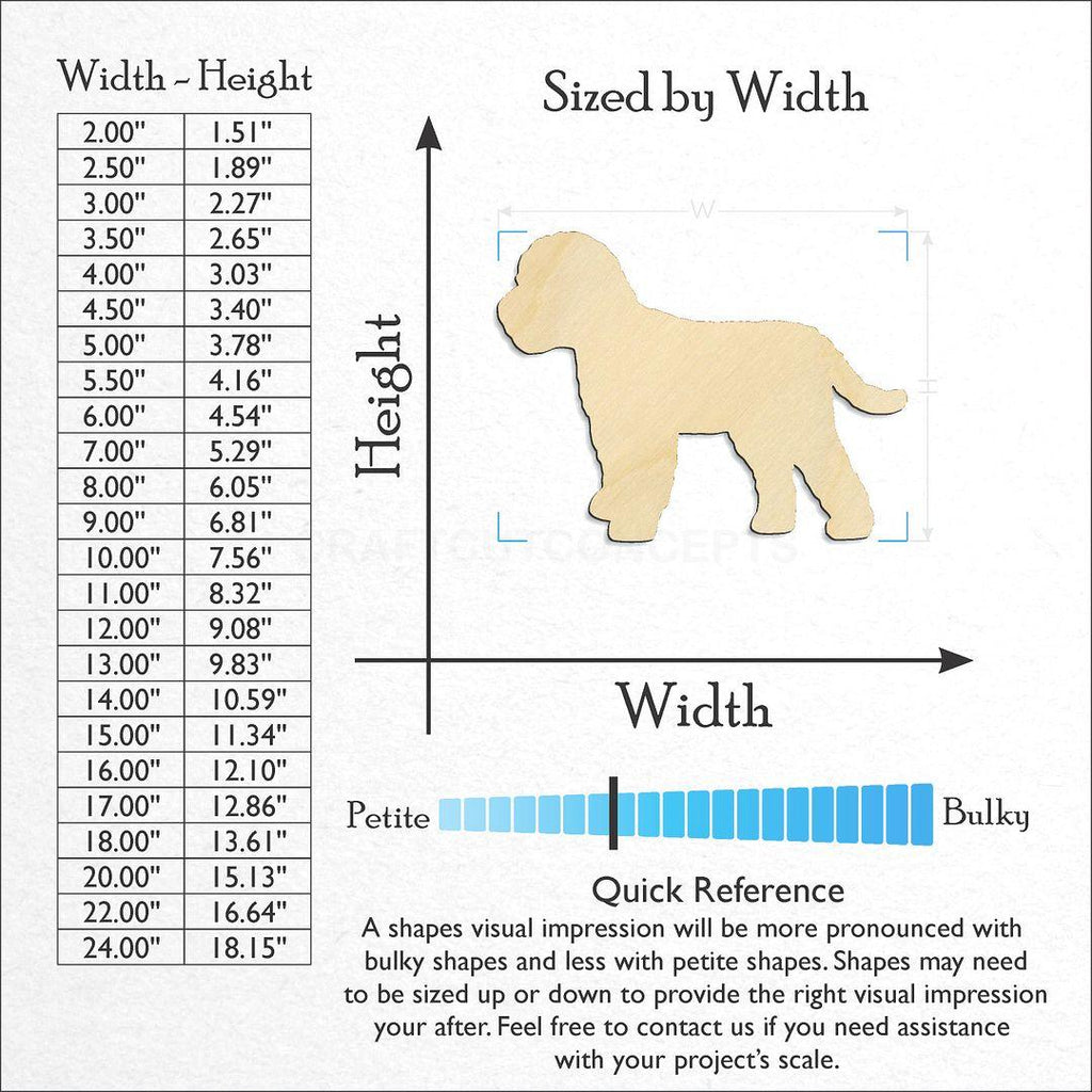 Sizes available for a laser cut Cavachon craft blank