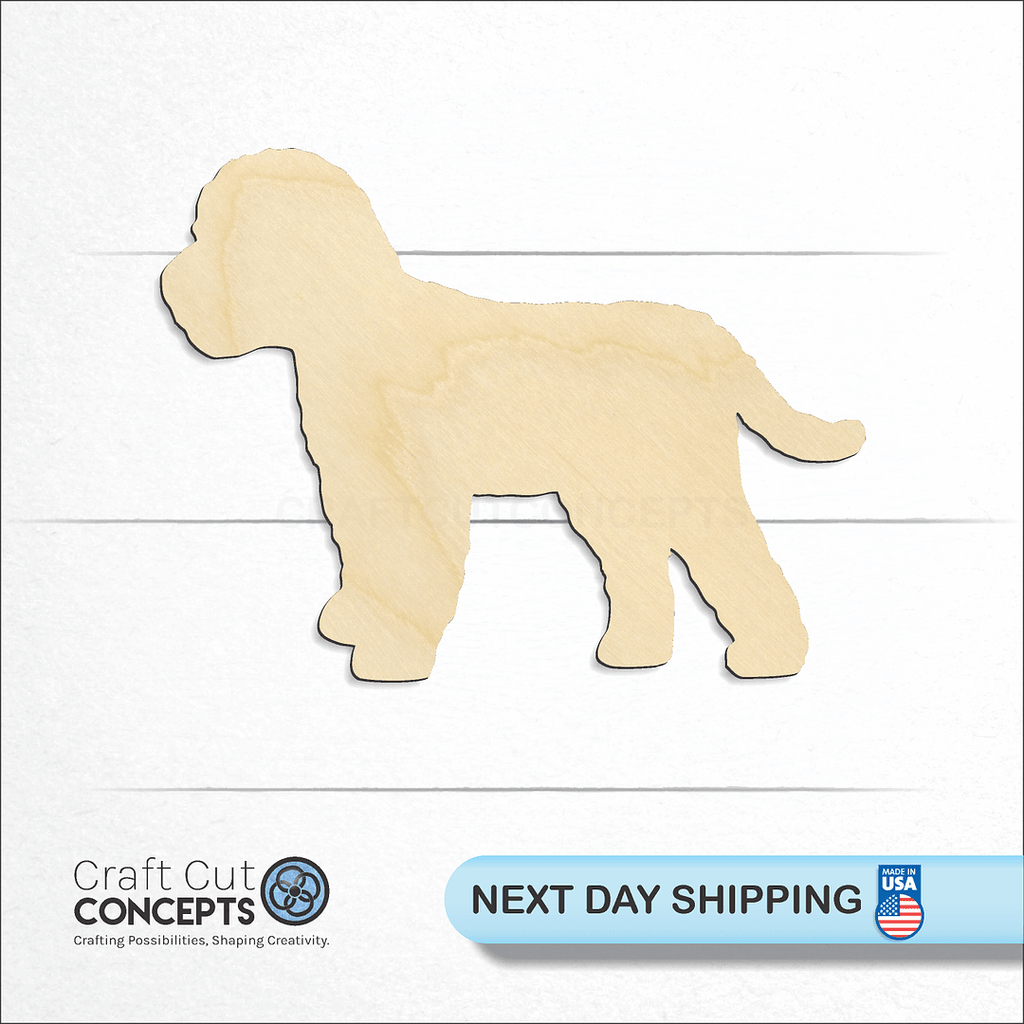 Craft Cut Concepts logo and next day shipping banner with an unfinished wood Cavachon craft shape and blank