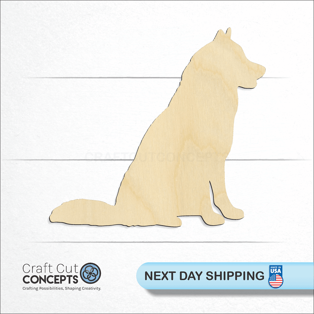 Craft Cut Concepts logo and next day shipping banner with an unfinished wood Husky craft shape and blank