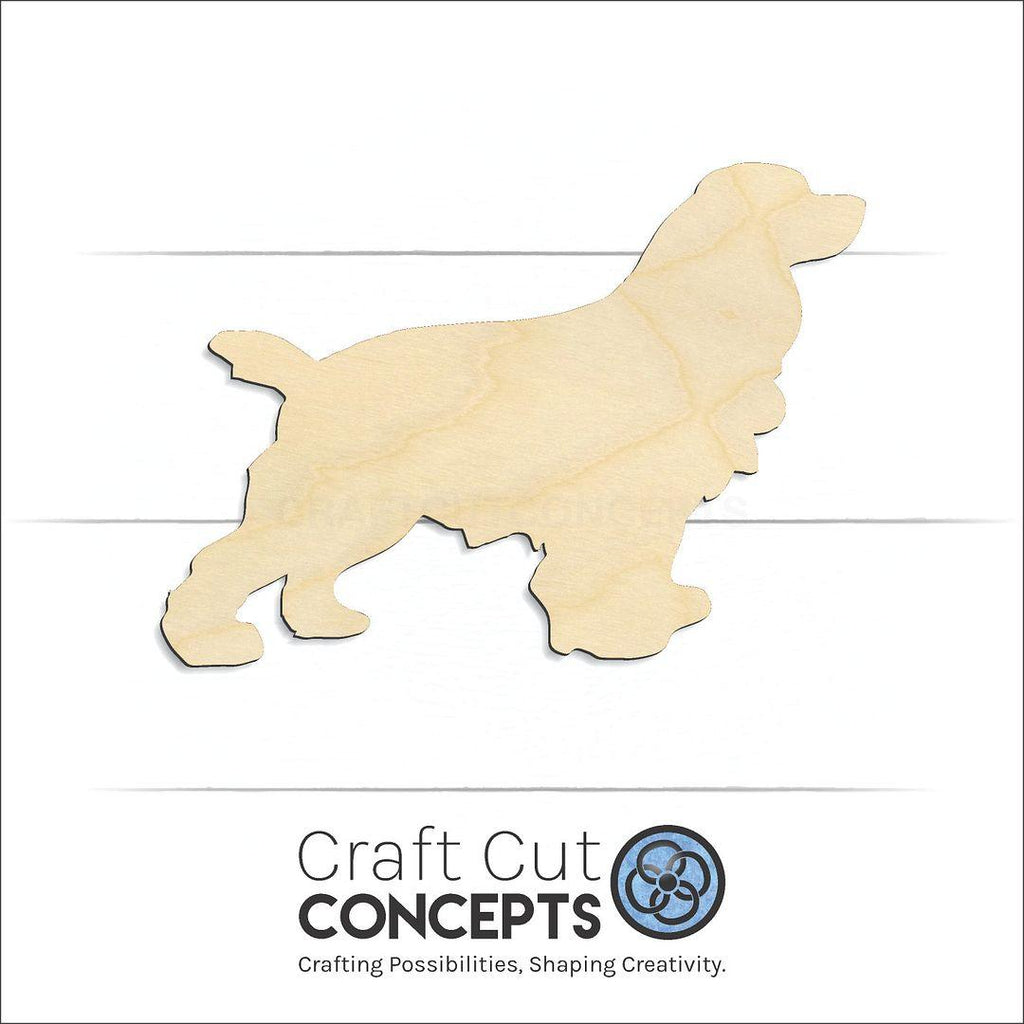 Craft Cut Concepts Logo under a wood Cocker Spaniel craft shape and blank