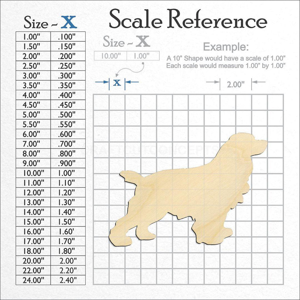 A scale and graph image showing a wood Cocker Spaniel craft blank