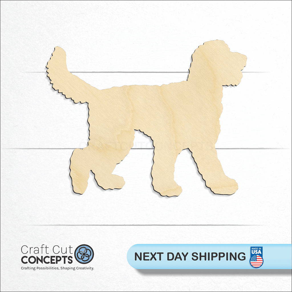 Craft Cut Concepts logo and next day shipping banner with an unfinished wood Doodle craft shape and blank