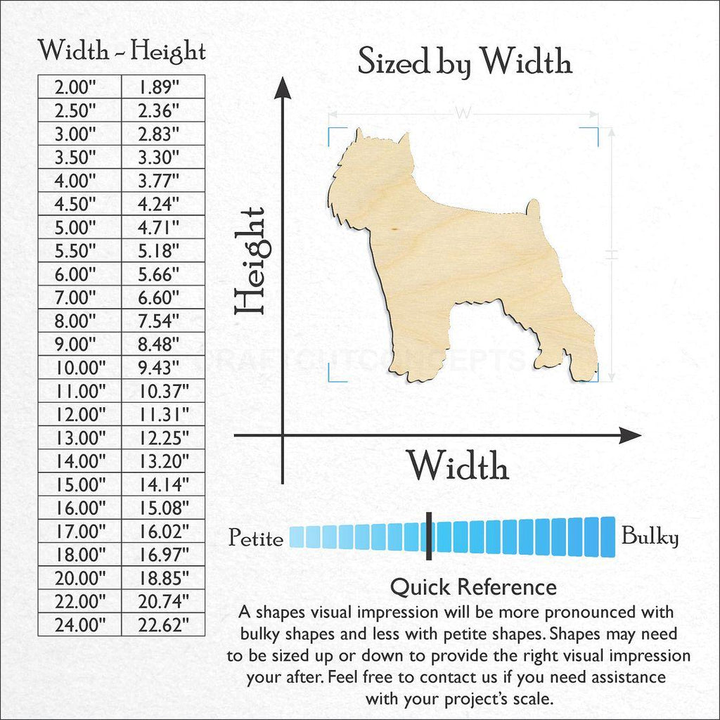 Sizes available for a laser cut Dog - Brussels Griffon-2 craft blank