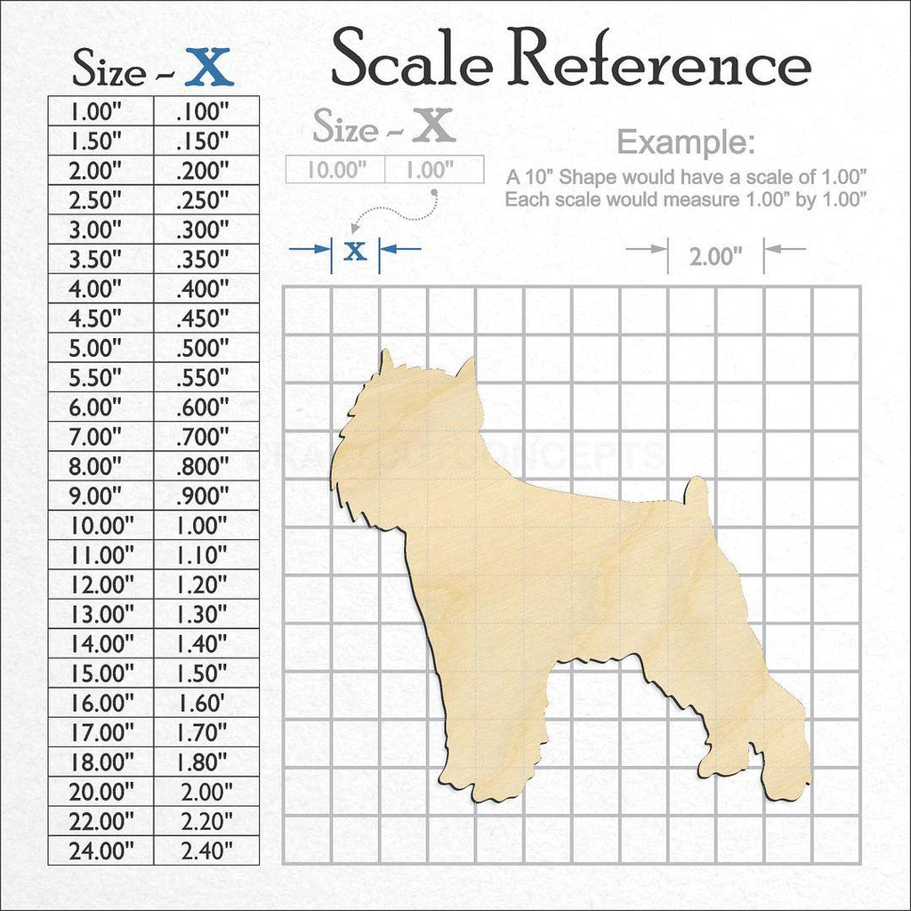 A scale and graph image showing a wood Dog - Brussels Griffon-2 craft blank