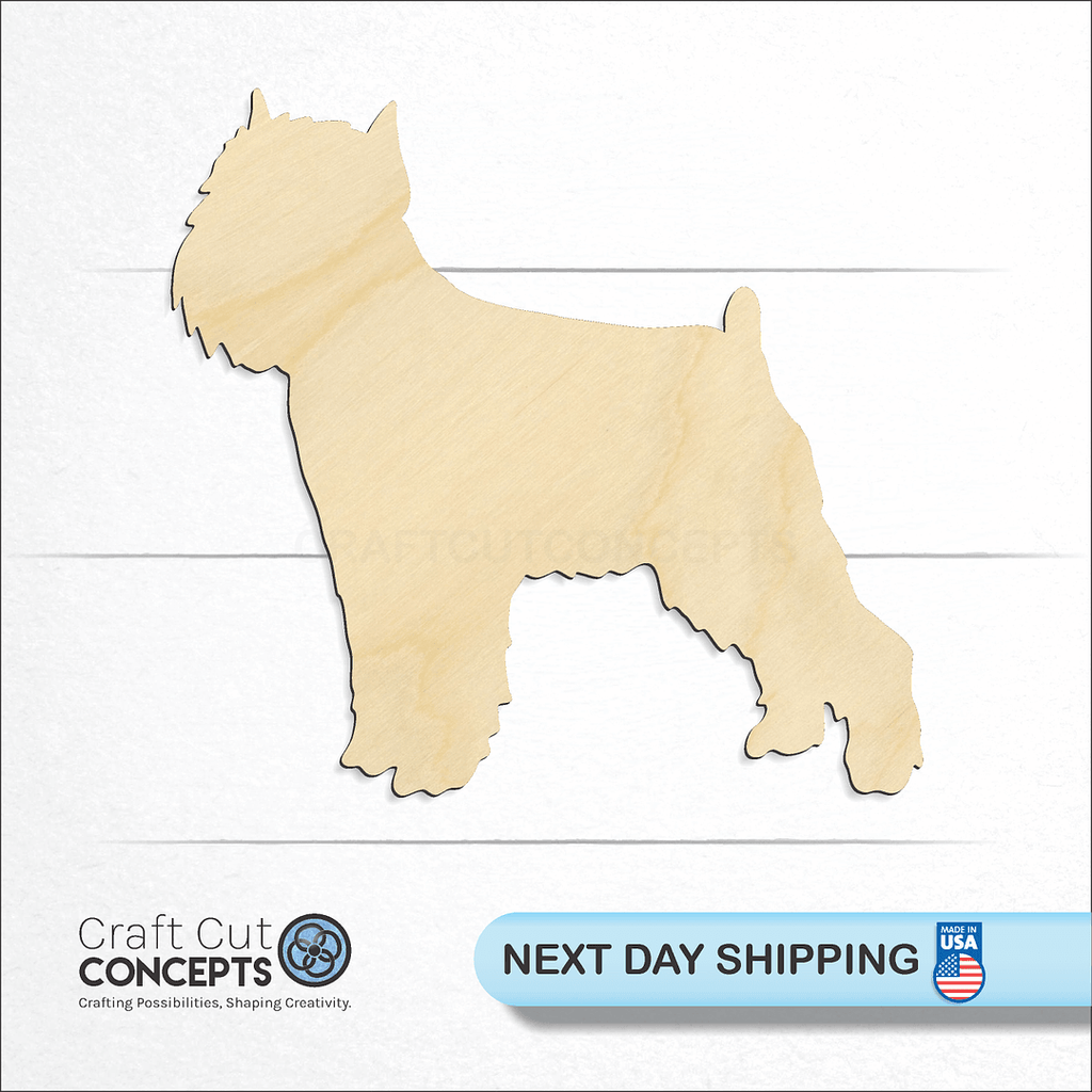 Craft Cut Concepts logo and next day shipping banner with an unfinished wood Dog - Brussels Griffon-2 craft shape and blank