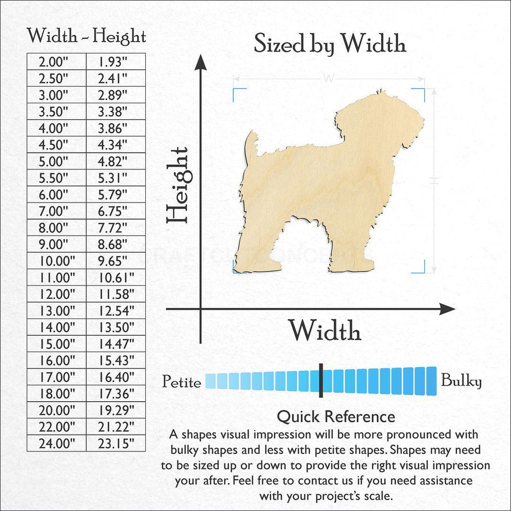 Sizes available for a laser cut Morkie craft blank