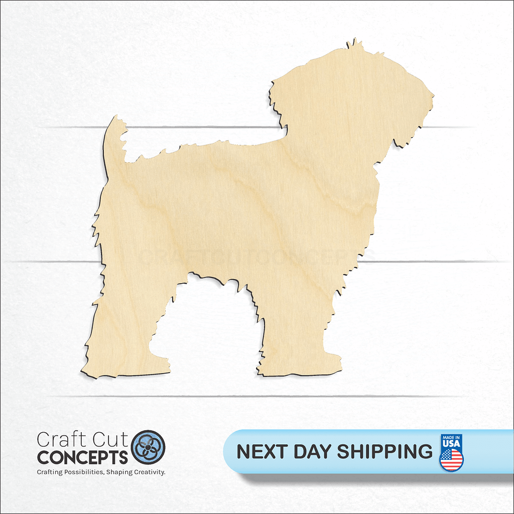 Craft Cut Concepts logo and next day shipping banner with an unfinished wood Morkie craft shape and blank