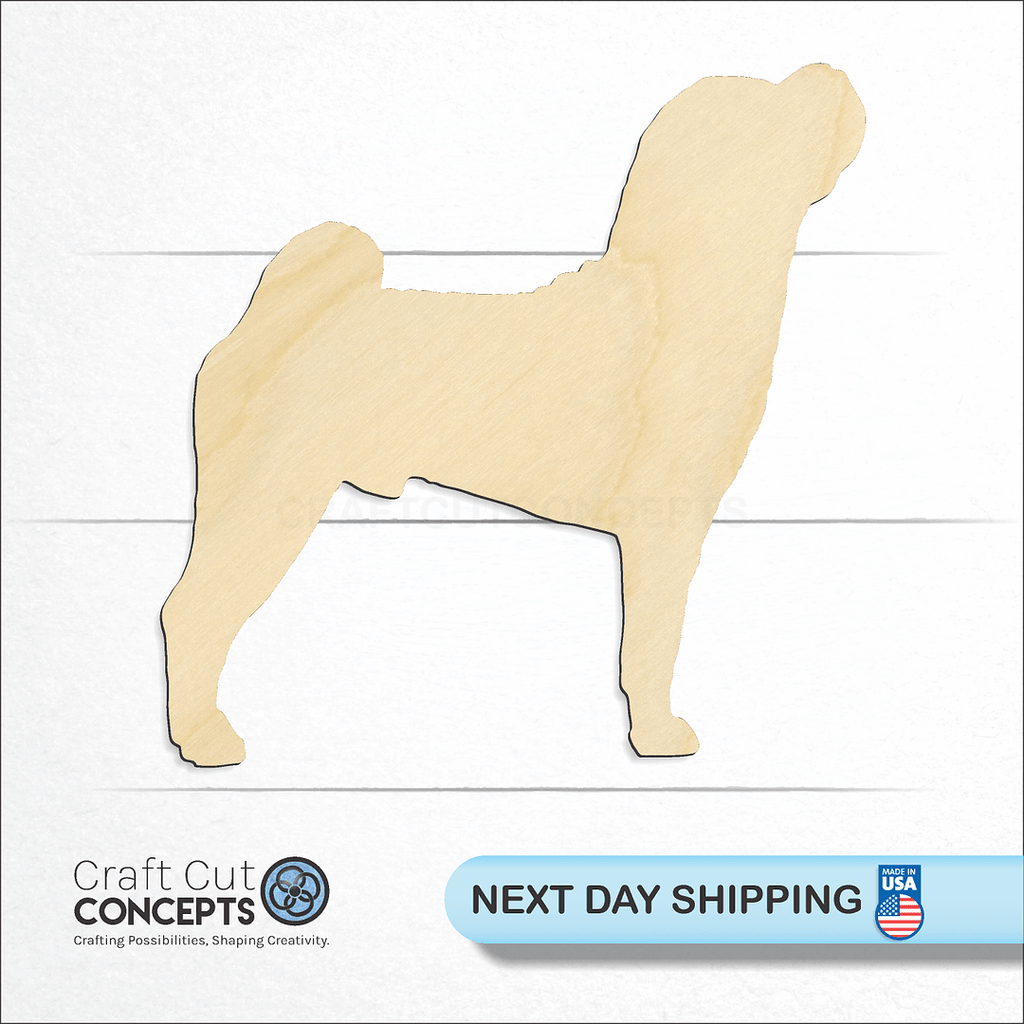 Craft Cut Concepts logo and next day shipping banner with an unfinished wood Sharpei craft shape and blank