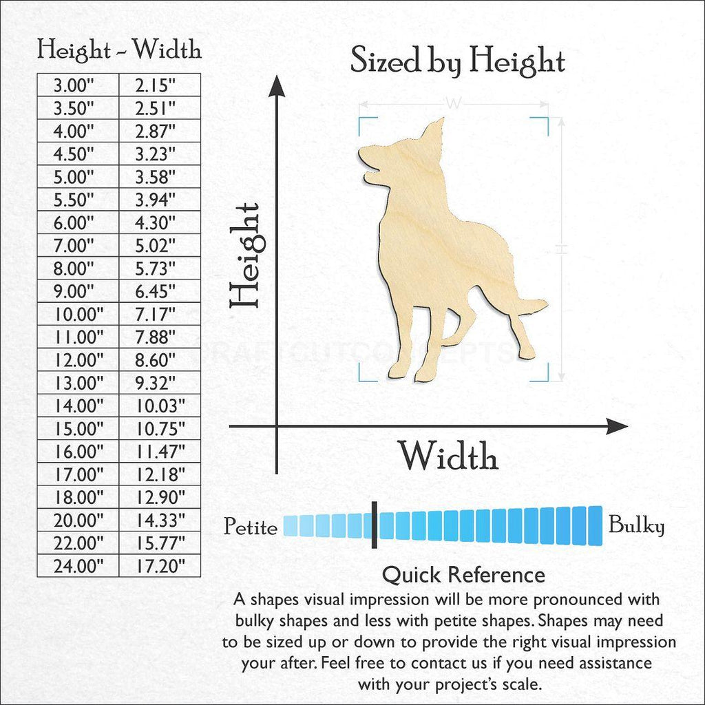 Sizes available for a laser cut German Shepard craft blank