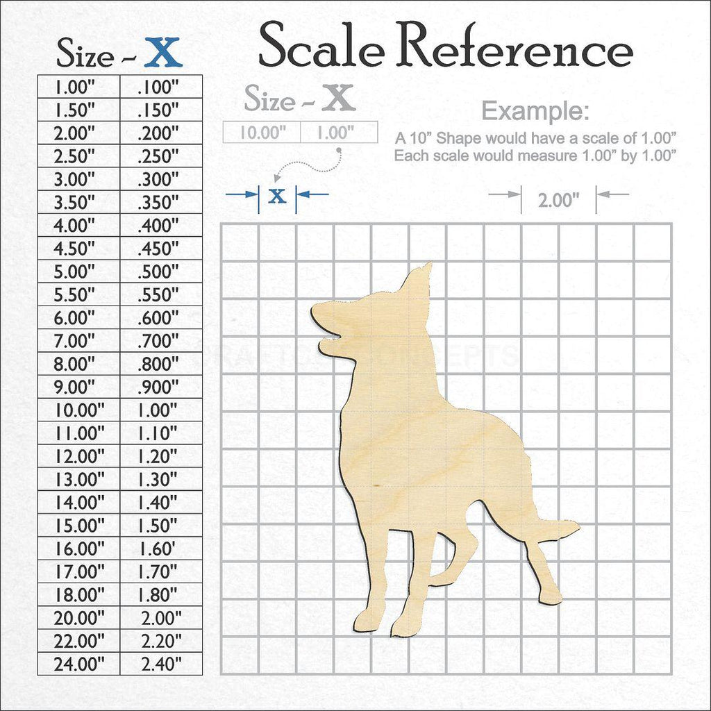 A scale and graph image showing a wood German Shepard craft blank