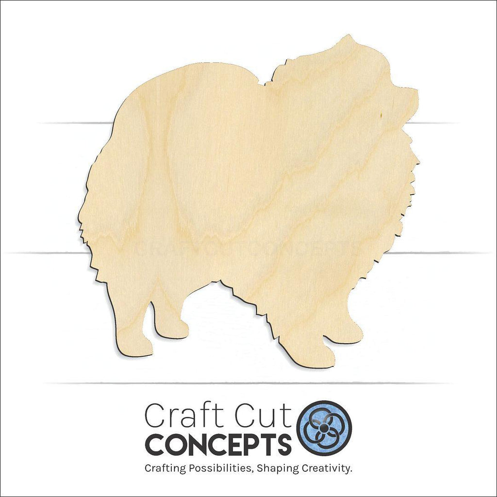 Craft Cut Concepts Logo under a wood Pomeranian craft shape and blank