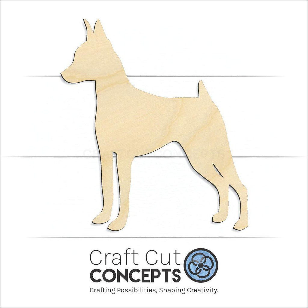 Craft Cut Concepts Logo under a wood Miniature Pinscher craft shape and blank