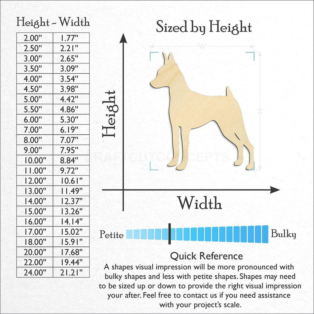 Sizes available for a laser cut Miniature Pinscher craft blank