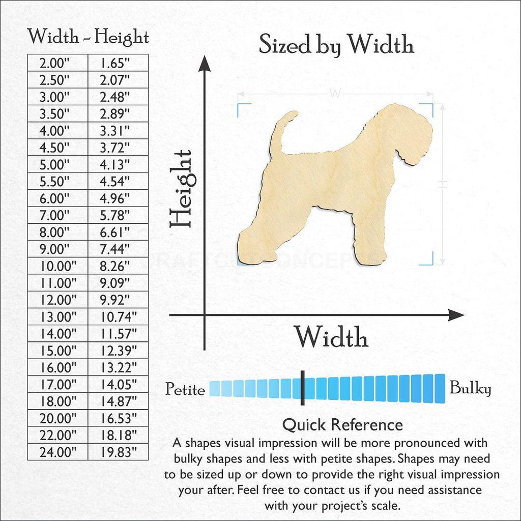 Sizes available for a laser cut Wheaten craft blank