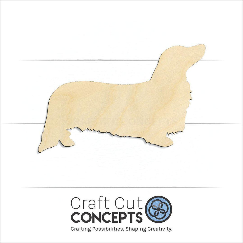 Craft Cut Concepts Logo under a wood Long Hair Dachshund craft shape and blank