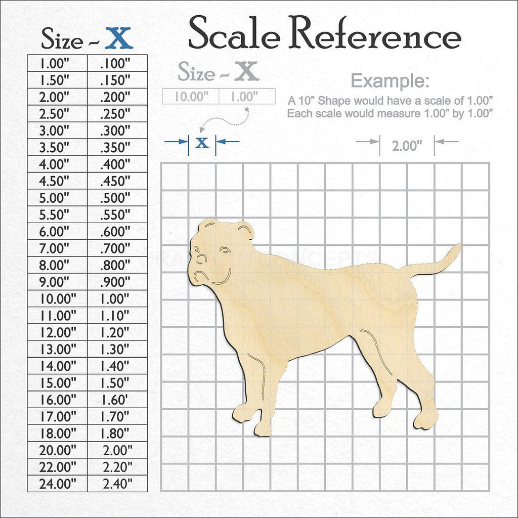 A scale and graph image showing a wood Dog - Bull Dog craft blank