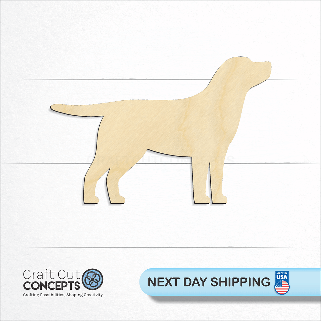 Craft Cut Concepts logo and next day shipping banner with an unfinished wood Retriever craft shape and blank