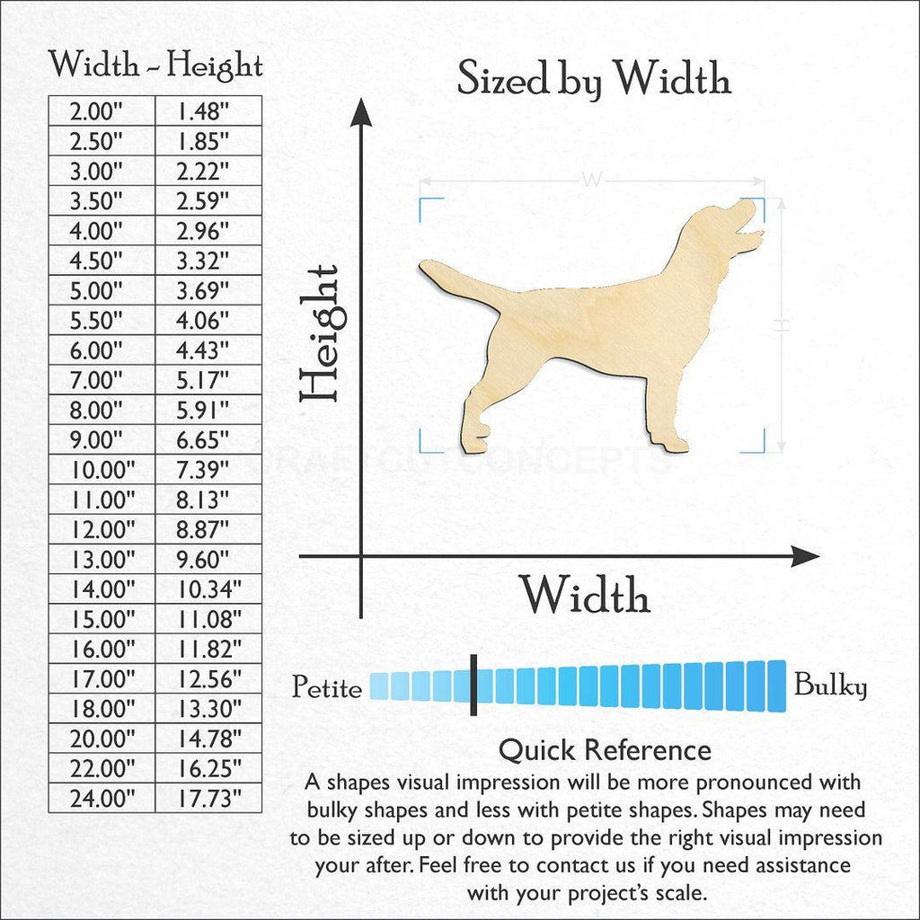 Sizes available for a laser cut Retriever craft blank