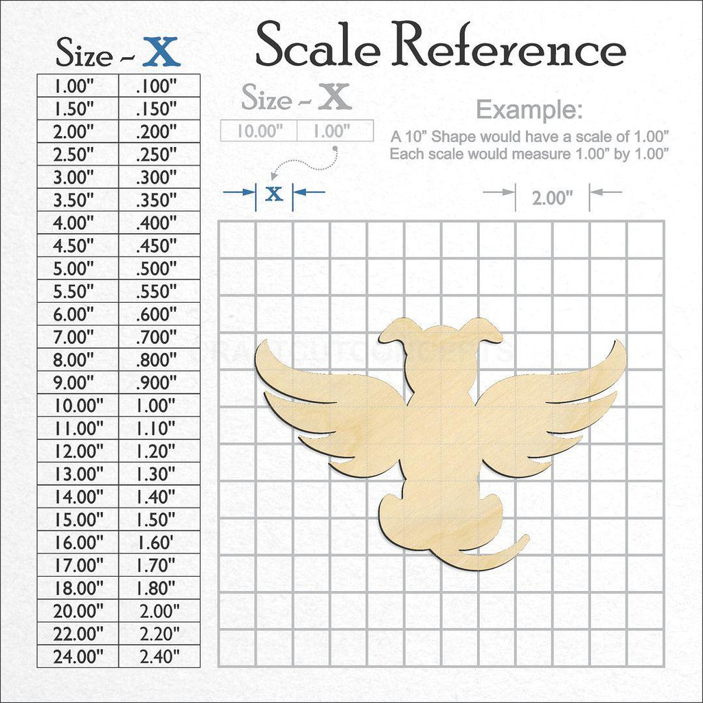 A scale and graph image showing a wood Angel Dog craft blank