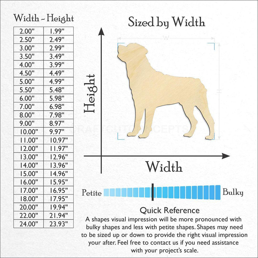 Sizes available for a laser cut Rottweiler craft blank