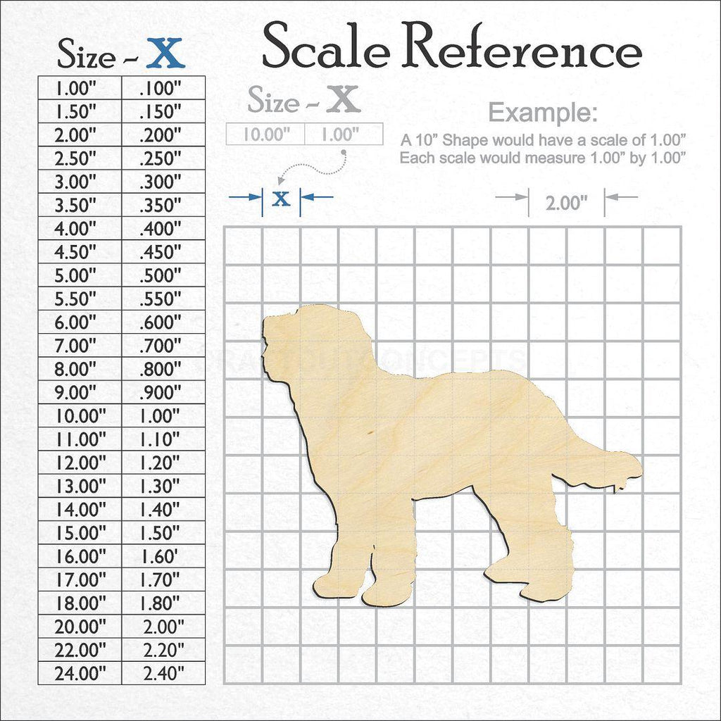 A scale and graph image showing a wood Wheaten terrier craft blank