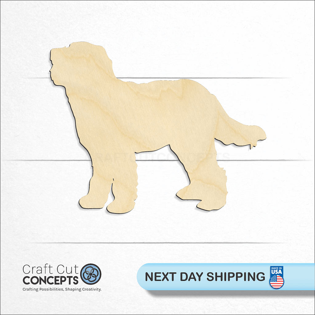 Craft Cut Concepts logo and next day shipping banner with an unfinished wood Wheaten terrier craft shape and blank