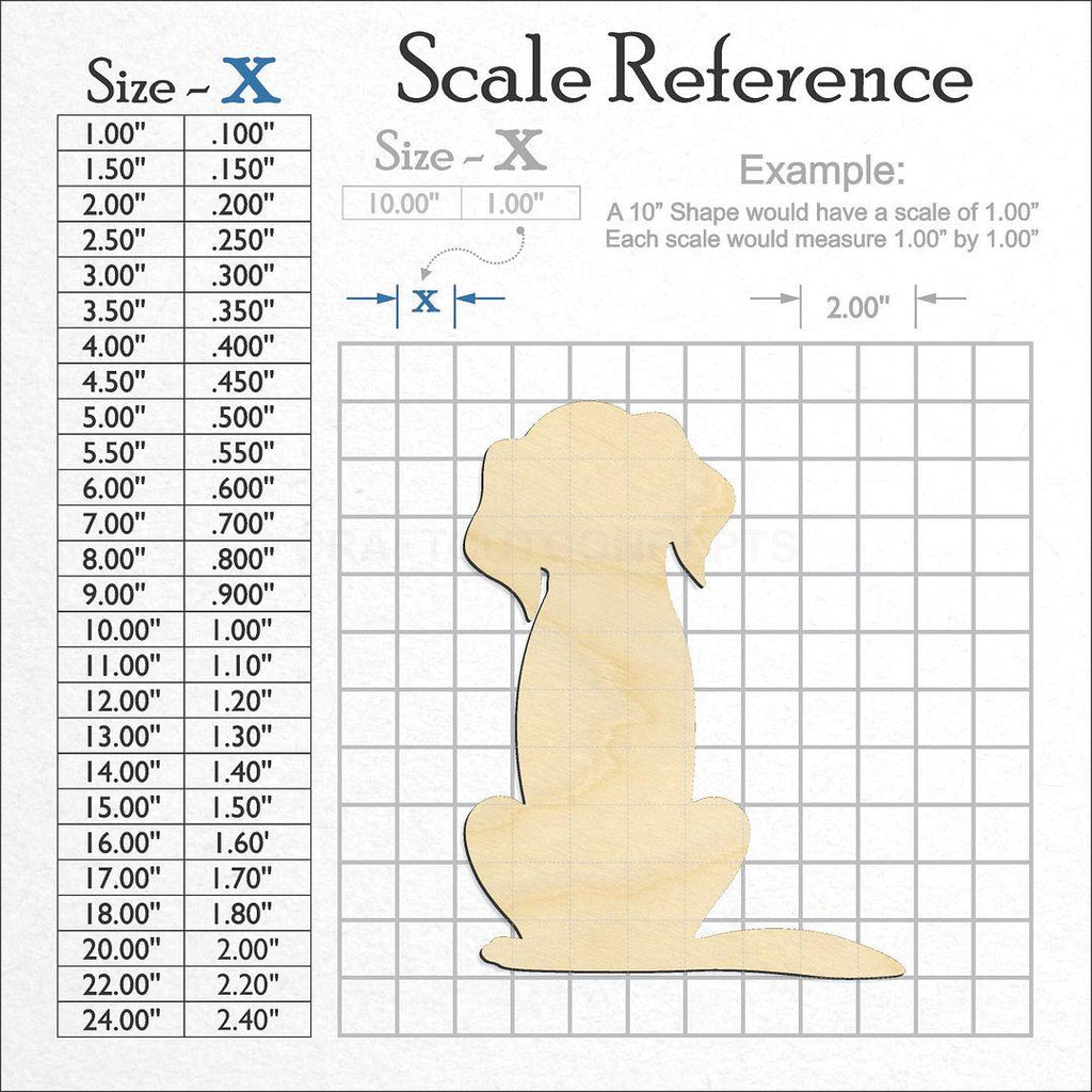 A scale and graph image showing a wood Cute Dog craft blank