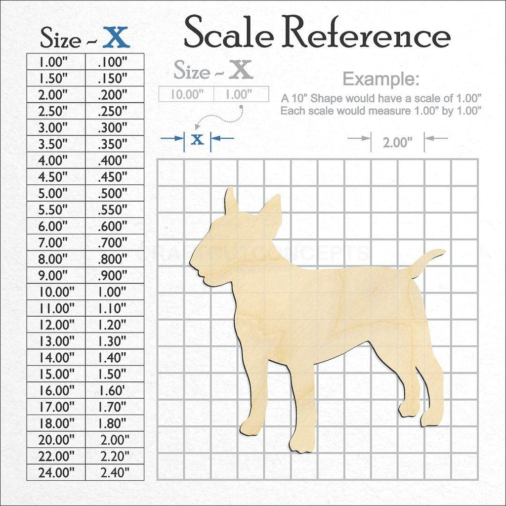 A scale and graph image showing a wood Dog - Bull Terrier craft blank