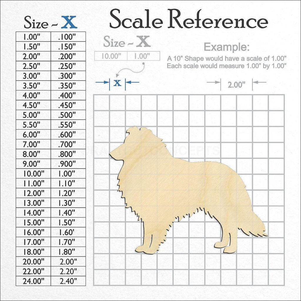 A scale and graph image showing a wood Border Collie craft blank