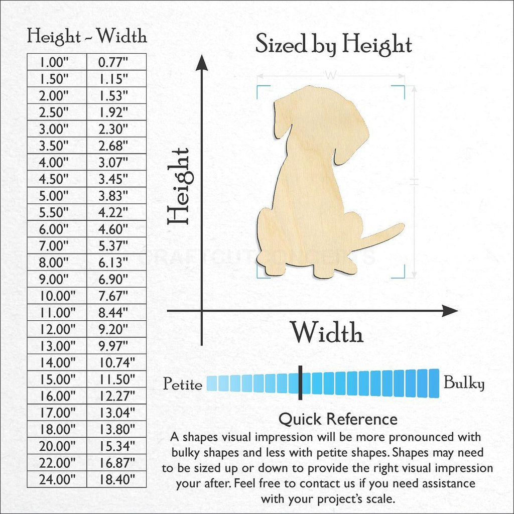 Sizes available for a laser cut Puppy craft blank