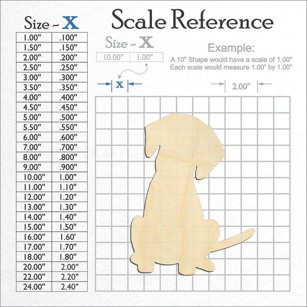 A scale and graph image showing a wood Puppy craft blank