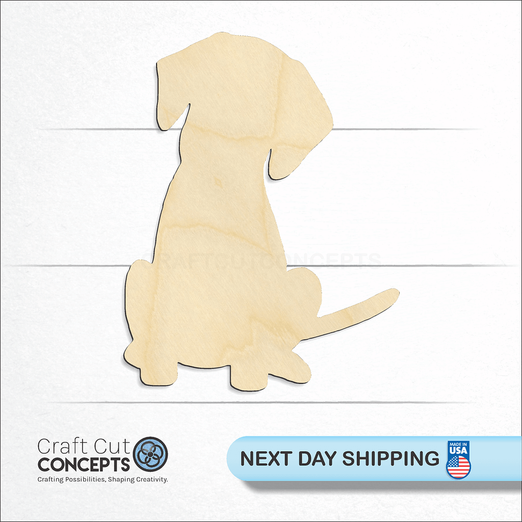 Craft Cut Concepts logo and next day shipping banner with an unfinished wood Puppy craft shape and blank