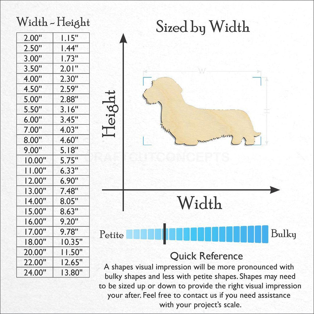 Sizes available for a laser cut Wire hair Dachshund craft blank