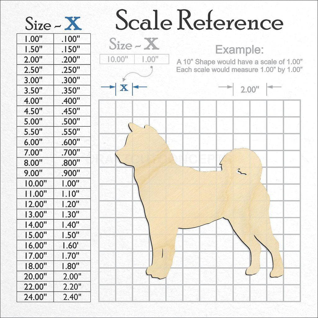 A scale and graph image showing a wood Akita craft blank