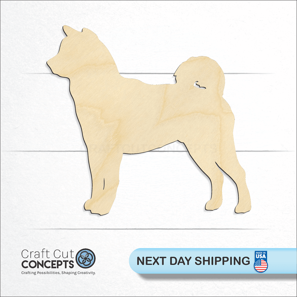 Craft Cut Concepts logo and next day shipping banner with an unfinished wood Akita craft shape and blank