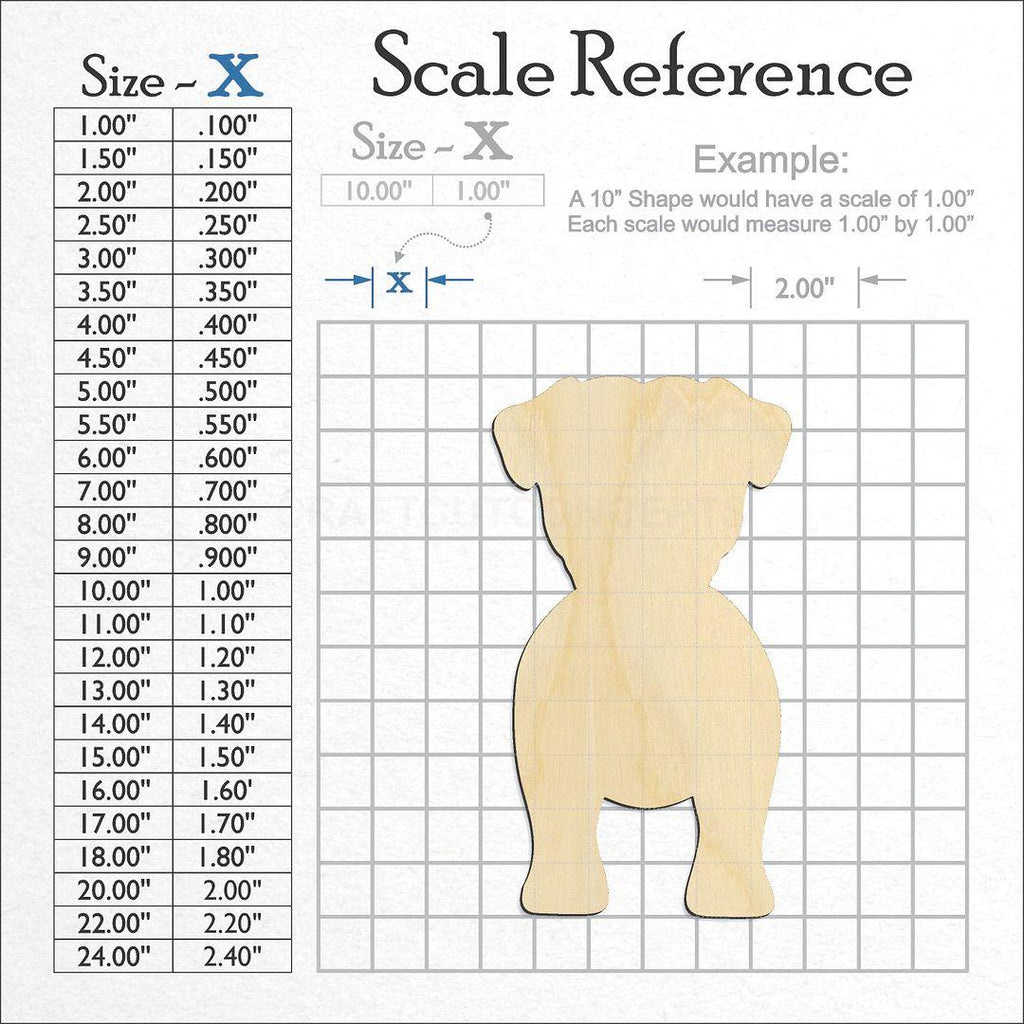 A scale and graph image showing a wood Pug Back Dog craft blank