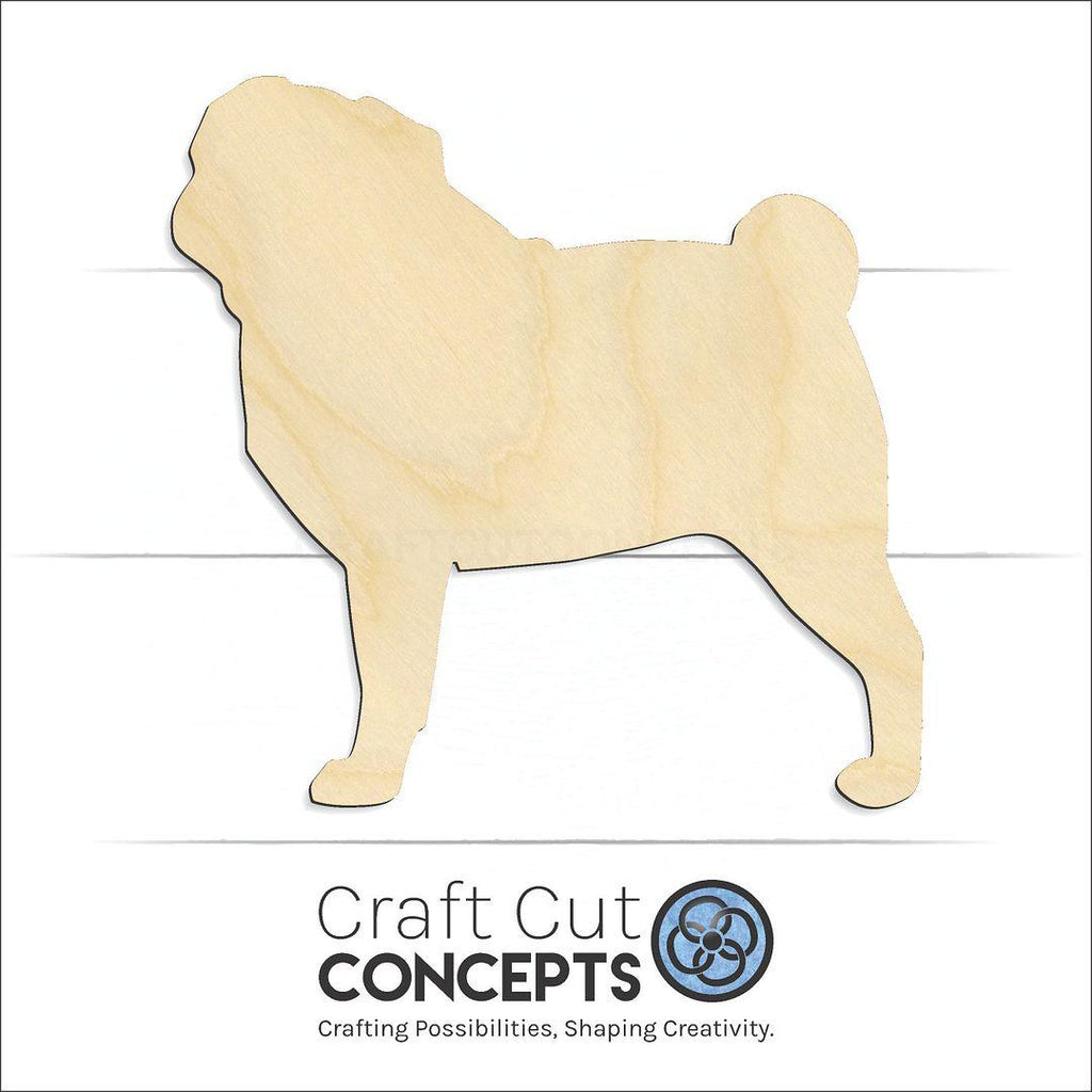 Craft Cut Concepts Logo under a wood Pug craft shape and blank