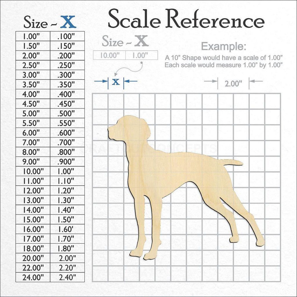 A scale and graph image showing a wood Weimaraner craft blank