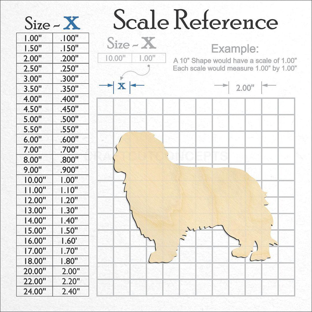 A scale and graph image showing a wood Dog - Caviler King Spaniel craft blank