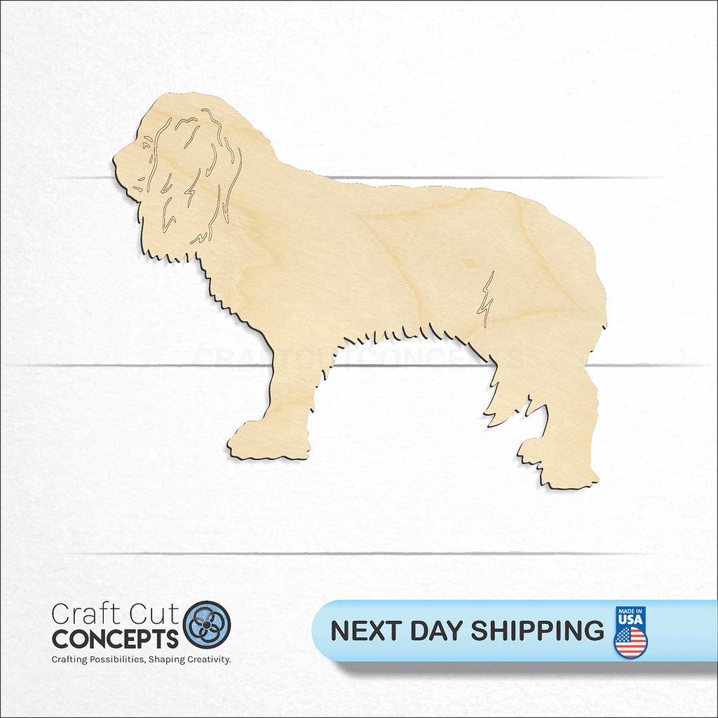 Craft Cut Concepts logo and next day shipping banner with an unfinished wood Dog - Caviler craft shape and blank